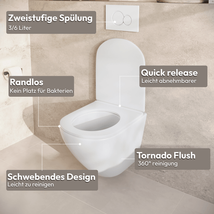 Toilette suspendue ronde avec réservoir encastré - Blanc - Linea