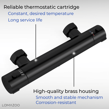Mitigeur thermostatique de douche avec régulation thermostatique - noir mat - 15 cm