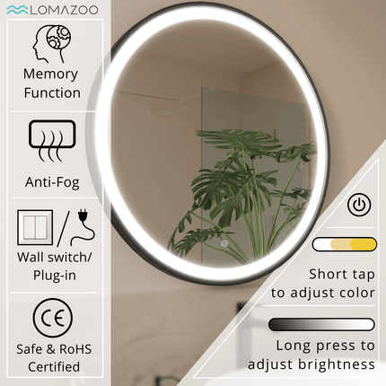 Miroir de salle de bain LED avec fonction anti-buée - Noir - 100 cm - DETROIT