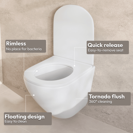 Toilette suspendue rimless avec abattant softclose - blanc - LINEA