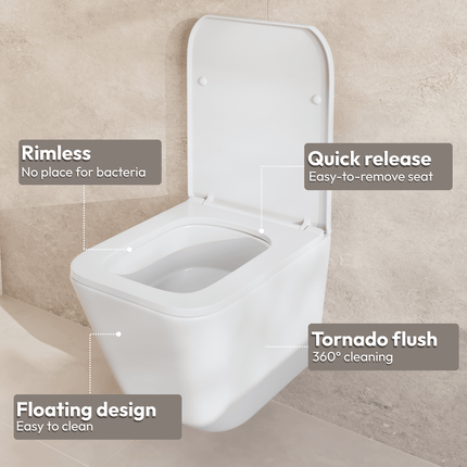 Toilette suspendue sans bride - design carré - blanc - LINEA