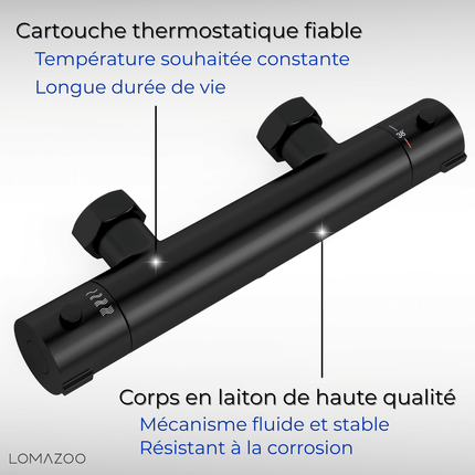 Mitigeur thermostatique de douche finition noire mate - 12 cm - DS CONCEPT
