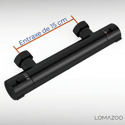 Mitigeur thermostatique de douche avec régulation thermostatique - noir mat - 15 cm