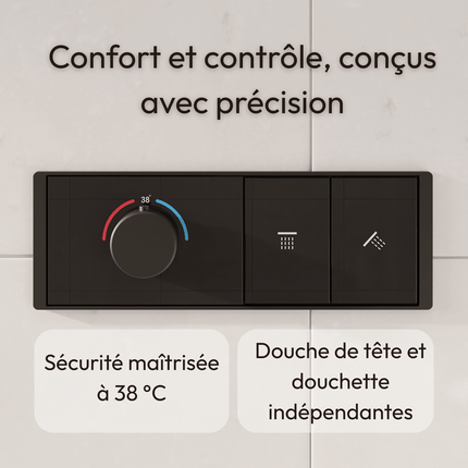 Douche encastrée design contemporain avec mitigeur thermostatique - noir mat - Angie