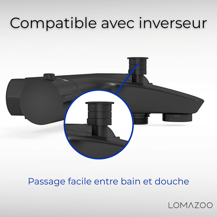 Mitigeur thermostatique bain finition noire mate - 15 cm - DS CONCEPT