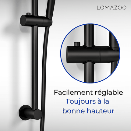 Ensemble douchette avec barre coulissante réglable - noir mat - DS CONCEPT