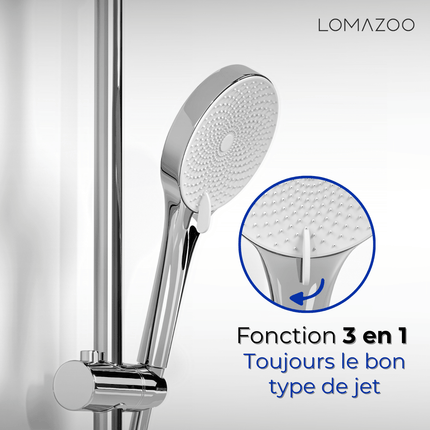 Ensemble douchette à main multifonction avec barre coulissante et flexible anti-torsion - chromé - DS CONCEPT