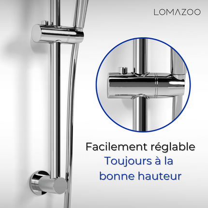 Ensemble douchette à main multifonction avec barre coulissante et flexible anti-torsion - chromé - DS CONCEPT