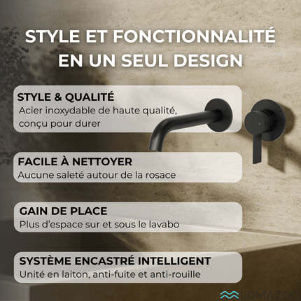 Robinet de lavabo encastré design avec installation murale - noir - Centaure