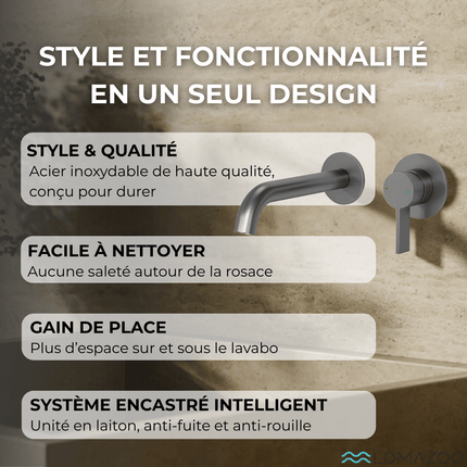 Mitigeur lavabo encastré finition Gun Metal - Gaia