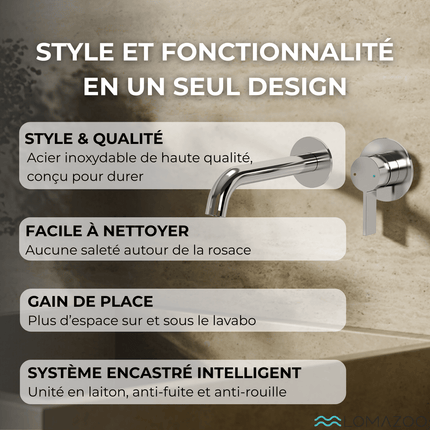 Mitigeur lavabo encastré design épuré avec vasque - chromé - KEPLER
