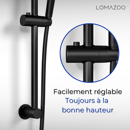 Set de douche thermostatique avec mitigeur en laiton - noir - Lando