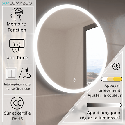 Miroir de salle de bain avec éclairage LED intégré - blanc - 70 cm - Helsinki