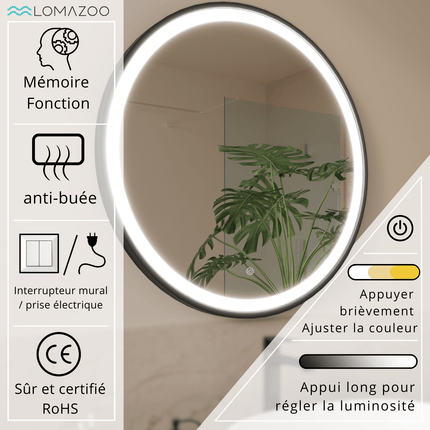 Miroir de salle de bain LED avec fonction anti-buée - Noir - 100 cm - DETROIT