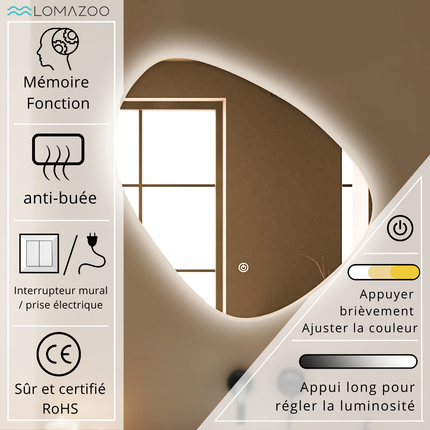 Miroir de salle de bain design avec éclairage LED et fonction anti-buée - 80 x 80 cm - Zürich