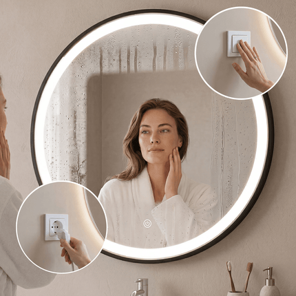 Miroir salle de bain LED avec fonction anti-buée - Noir - 80 cm - FLORENCE