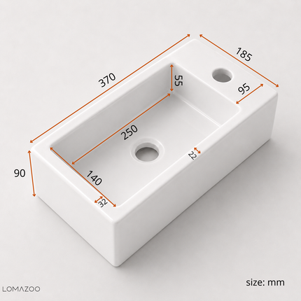 Fontaine lave-mains compacte avec orifice robinet droit - blanche - 37 cm - Fonza