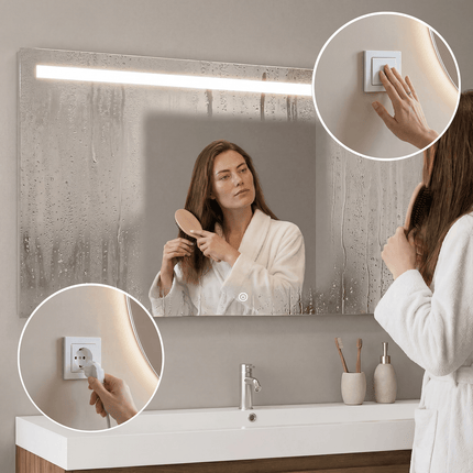 Miroir de salle de bain LED avec fonction anti-buée - 120 cm - HOUSTON