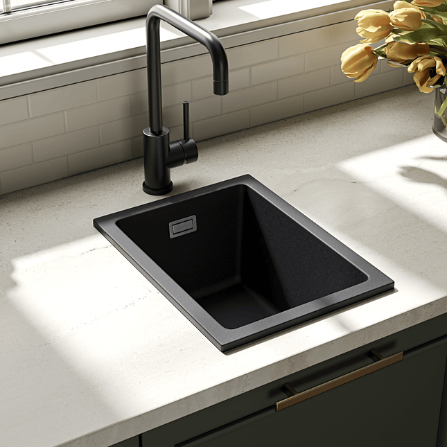 Évier en granit robuste avec siphon double connexion - 30x40 cm - Isco
