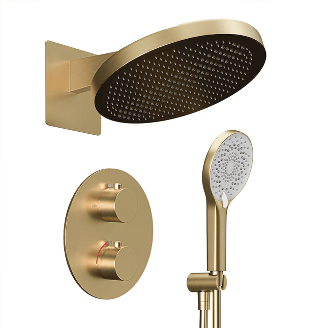 Kit de douche encastré finition or brossé avec pomme de douche 30 cm - Aurora