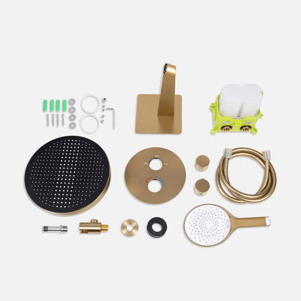 Kit de douche encastré finition or brossé avec pomme de douche 30 cm - Aurora