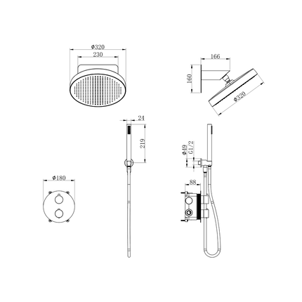 Système de douche encastré finition or brossé - 30 cm - Ayla