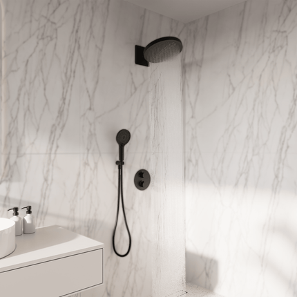 Kit de douche encastré finition noir mat avec pomme de douche pluie 30 cm - Caesar
