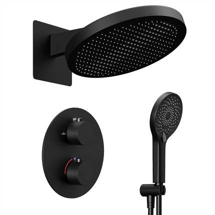 Kit de douche encastré finition noir mat avec pomme de douche pluie 30 cm - Caesar