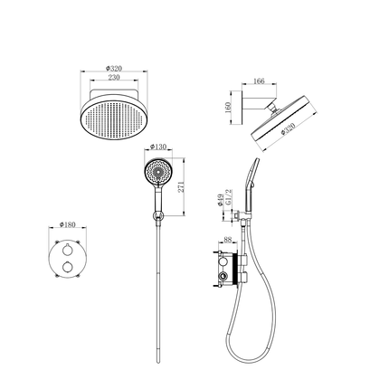 Kit de douche encastré finition noir mat avec pomme de douche pluie 30 cm - Caesar