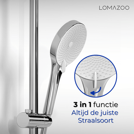 Ensemble douchette à main multifonction avec barre coulissante et flexible anti-torsion - chromé - DS CONCEPT