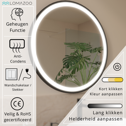 Miroir de salle de bain avec éclairage LED et fonction anti-buée - noir - 60 cm - DS CONCEPT