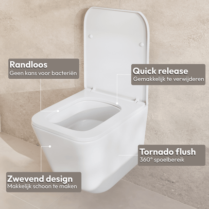 Toilette suspendue sans bride - design carré - blanc - LINEA