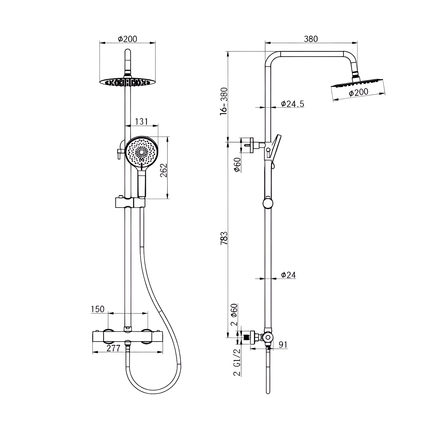 Douche à effet pluie avec mitigeur thermostatique - chrome - 27,7 cm - Ariël