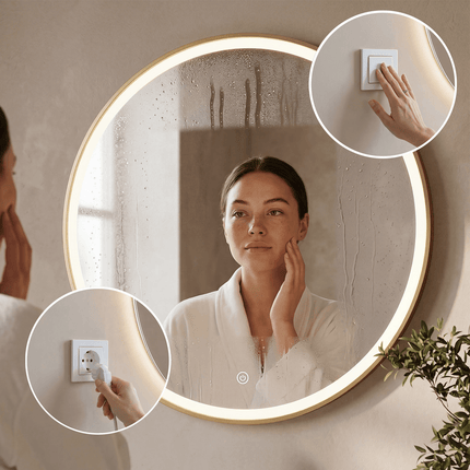 Miroir de salle de bains avec fonction anti-buée et éclairage LED réglable - 80 cm - PARIS