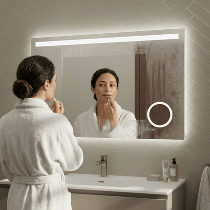 Miroir de salle de bains fonctionnel avec éclairage LED et miroir grossissant 5x - 100 x 60 cm - Riviera