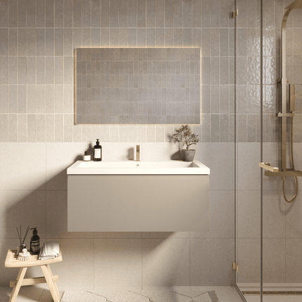 Meuble de salle de bain suspendu finition greige avec vasque blanche - 100 cm - SORRENTO