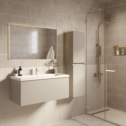 Meuble de salle de bain suspendu finition greige avec vasque blanche - 100 cm - SORRENTO