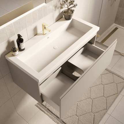 Meuble de salle de bain suspendu finition greige avec vasque blanche - 100 cm - SORRENTO