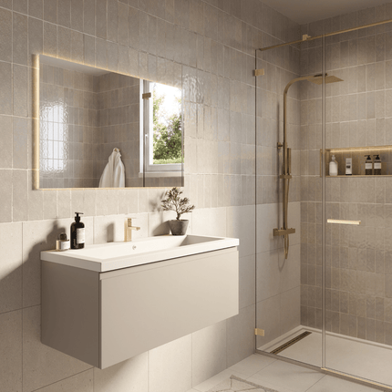 Meuble de salle de bain suspendu finition greige avec vasque blanche - 100 cm - SORRENTO