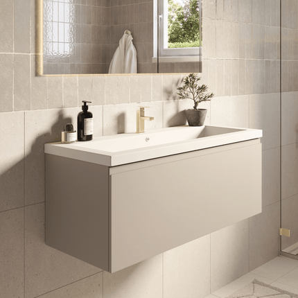 Meuble de salle de bain suspendu finition greige avec vasque blanche - 100 cm - SORRENTO