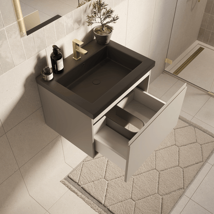 Meuble de salle de bain suspendu Modena avec lavabo noir - Greige - 60 cm