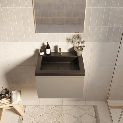 Meuble de salle de bain suspendu Modena avec lavabo noir - Greige - 60 cm