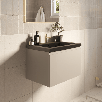 Ensemble meuble suspendu avec vasque noire - Greige - 60 cm - Sorrento