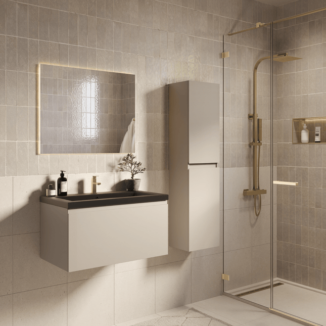 Ensemble meuble de salle de bain suspendu finition greige avec vasque noire - 80 cm - Sorrento