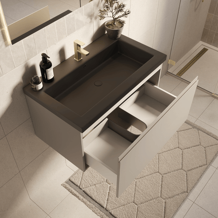 Ensemble meuble de salle de bain suspendu finition greige avec vasque noire - 80 cm - Sorrento