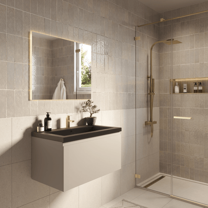 Ensemble meuble de salle de bain suspendu finition greige avec vasque noire - 80 cm - Sorrento