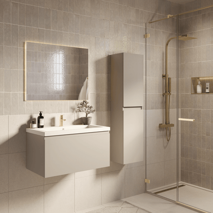 Meuble de salle de bain suspendu avec lavabo blanc - Greige - 80 cm - Modena