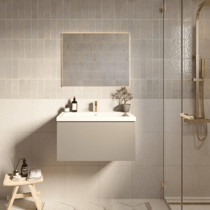 Ensemble meuble de salle de bain suspendu avec vasque blanche - Greige - 80 cm - SORRENTO