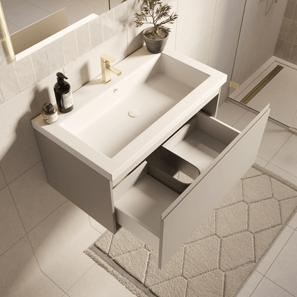 Meuble de salle de bain suspendu avec lavabo blanc - Greige - 80 cm - Modena