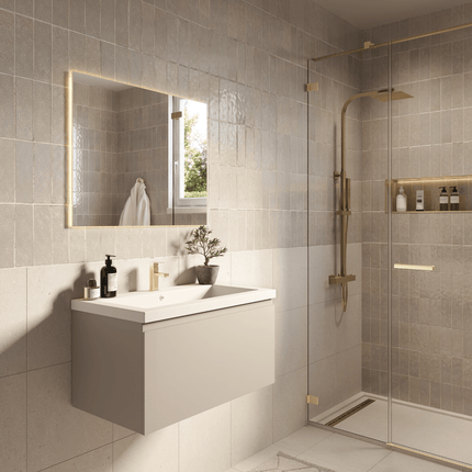 Ensemble meuble de salle de bain suspendu avec vasque blanche - Greige - 80 cm - SORRENTO